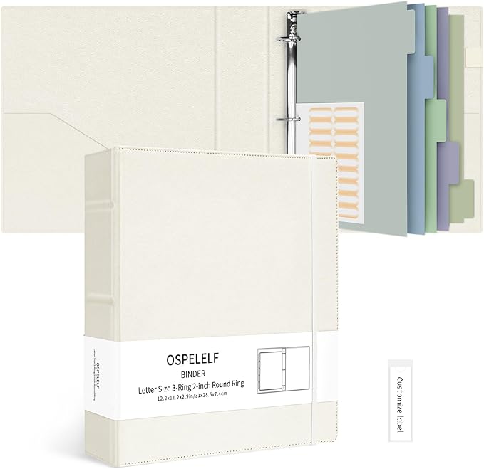 Ospelelf Vintage Hardcover 3 Ring 2 inch Leather Binder, Professional Binders by OspelelfOfficeSupplies