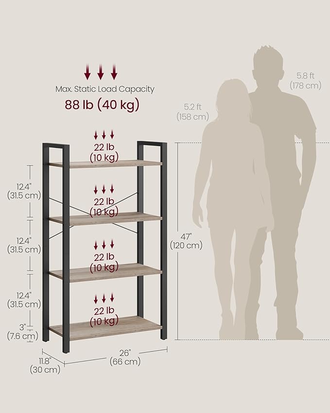 VASAGLE 4-Tier Bookshelf, Bookcase - Image 3