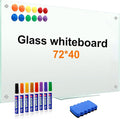 H-Qprobd Dry Erase White Board for Wall 72"x40" Magnetic Glass Frameless by H-Qprobd