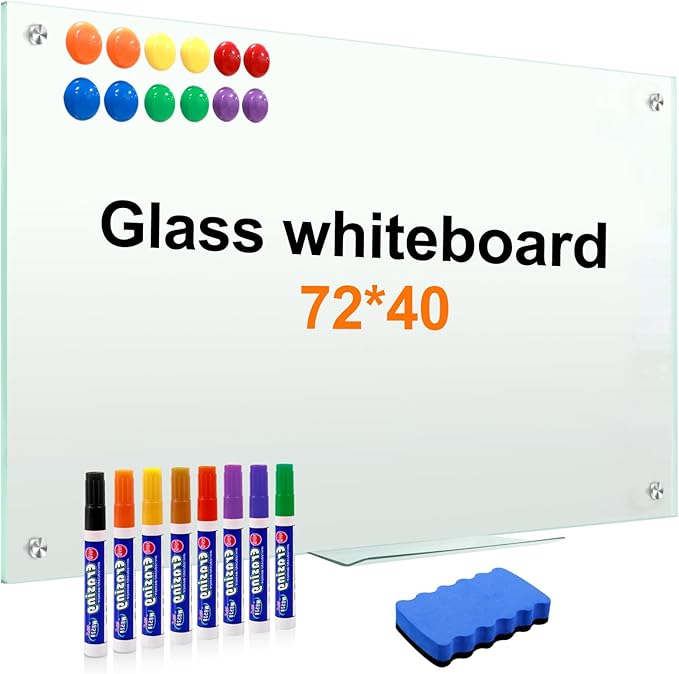 H-Qprobd Dry Erase White Board for Wall 72"x40" Magnetic Glass Frameless by H-Qprobd