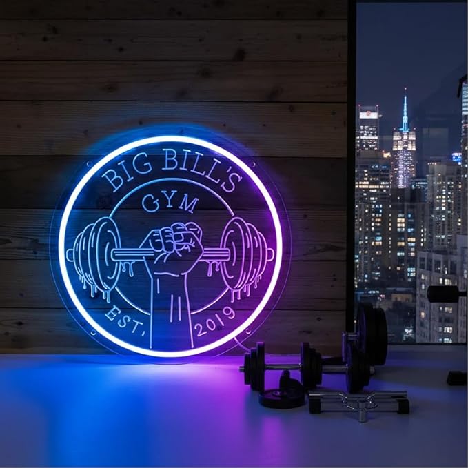Personalized Gym Neon Sign, Large Custom Dumbbell Barbell Name LED RGB Multiple by HousignzNeonLightSigns