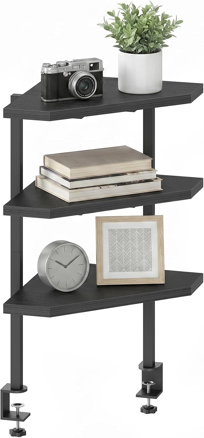 MAHANCRIS Clamp on Desk Corner Organizer, 3-Tier Desktop Shelf, Adjustable De...