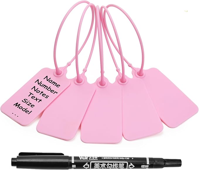 100 Pink Blank Plastic Tags for Labeling Waterproof Hanging Labels Writable by LeadSeals