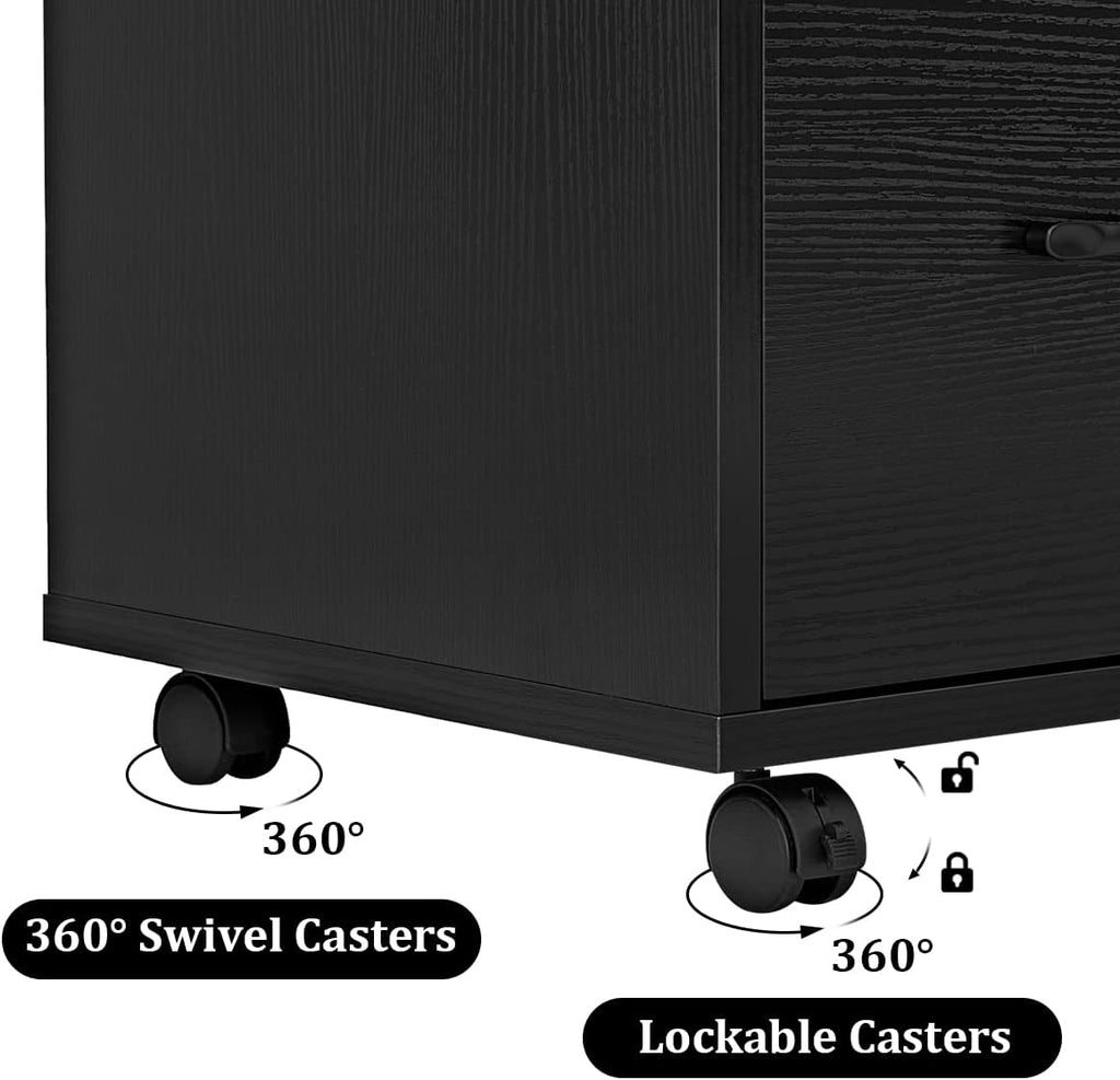 Panana 3 Drawer Office File Cabinets, Mobile Lateral Printer Stand with Open Storage Shelf, Rolling Filing Cabinet with Wheels Home Office Organization and Storage (Black)