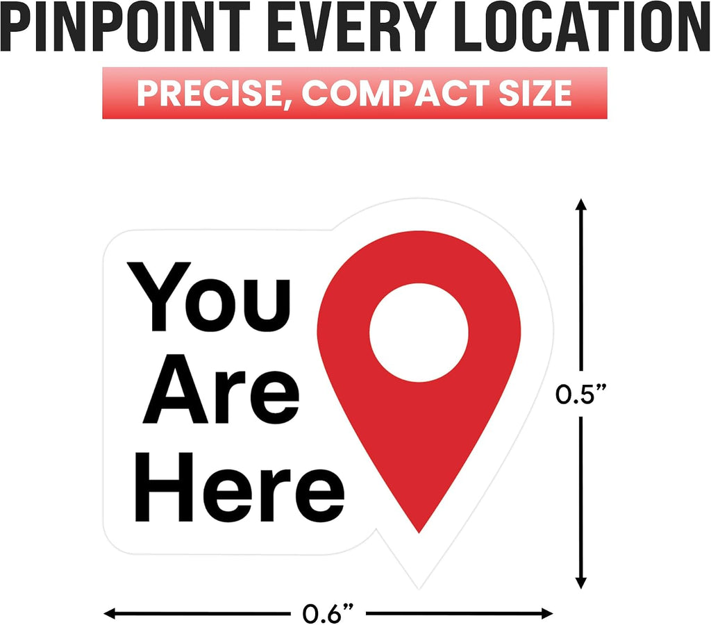 50pcs You are Here Bright Red Die Cut Vinyl Stickers 0.5 Inch | 0.5 Inch Small Map Pointer Stickers for Travel & Directories - Bright Red Die Cut Vinyl