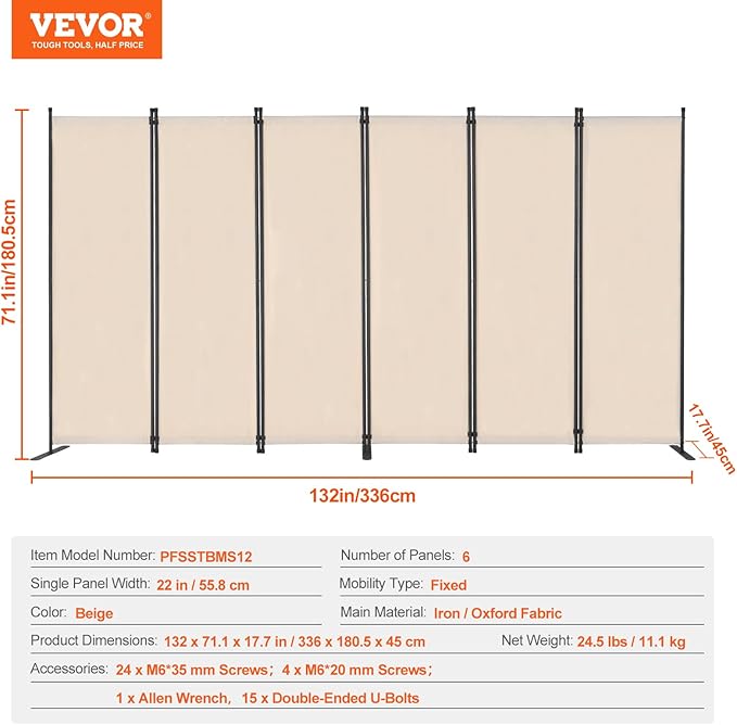 VEVOR Room Divider, 6 Panel Room Divider, Folding Privacy Screen and Portable - Image 7