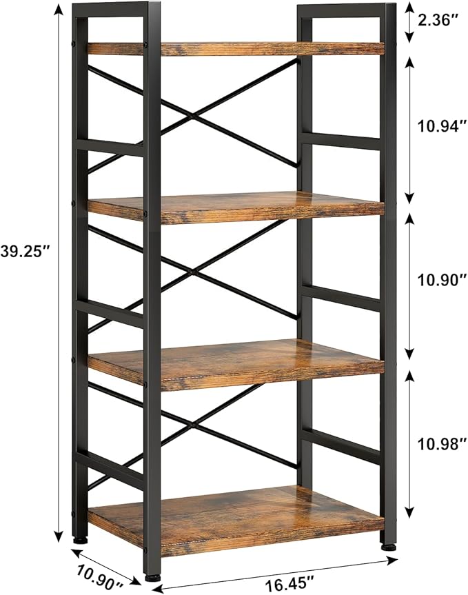 Homeiju Bookshelf, 4 Tier Small Bookcase, Organizers and Storage, Metal Small - Image 3