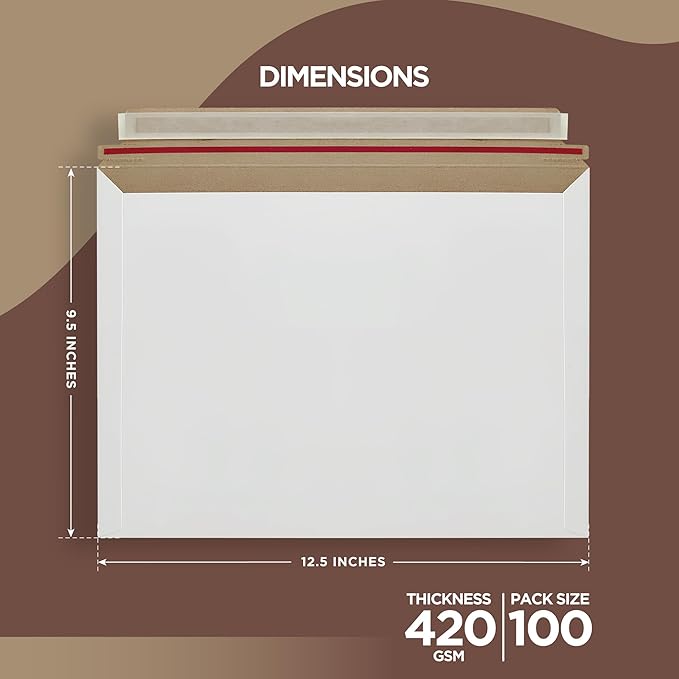 100 Pack 9.5 x 12.5 Inches Rigid Mailers – Self Adhesive White Cardboard - Image 2