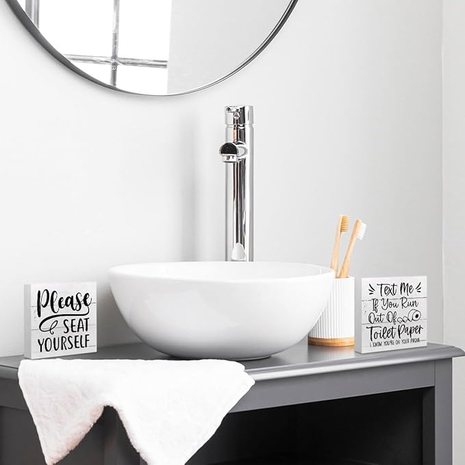 CQM 2 PCs Funny Bathroom Decor, Humorous Bathroom Decorative Sign, Rustic - Image 3