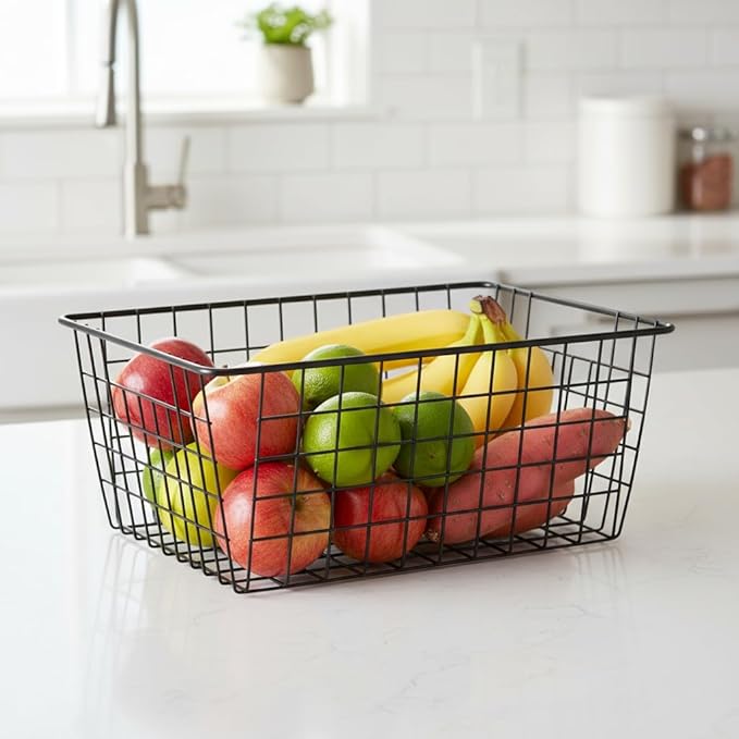 HDYOUDO Metal Black Large Wire Basket Food Storage Organizer, pantry organizers - Image 3