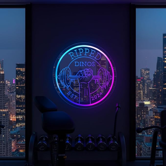 Personalized Gym Neon Sign, Large Custom Dumbbell Barbell Name LED RGB Multiple - Image 3