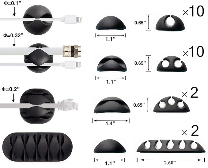 OHill Desk Cable Management Cord Organizer, 24 Pack Black Self Adhesive Cord - Image 2