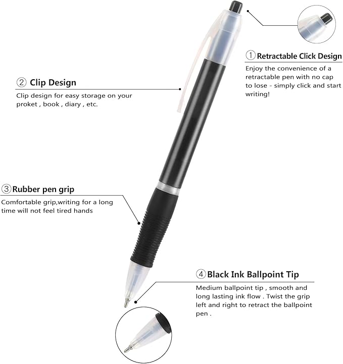 Aozora Retractable Pens Ballpoint Super Smooth Writing Pens Bulk 100 pack - Image 2