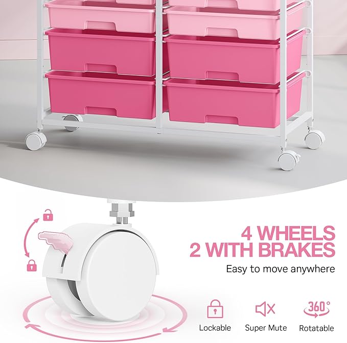 Rolling Storage Cart with 12 Drawers, Wooden Tabletop Utility Cart - Image 5