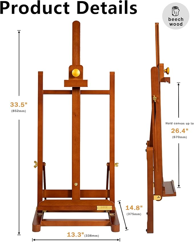 DJAR H- Frame Tabletop Painting Easel, Adjustable Solid Beech Wood Desktop Art - Image 2