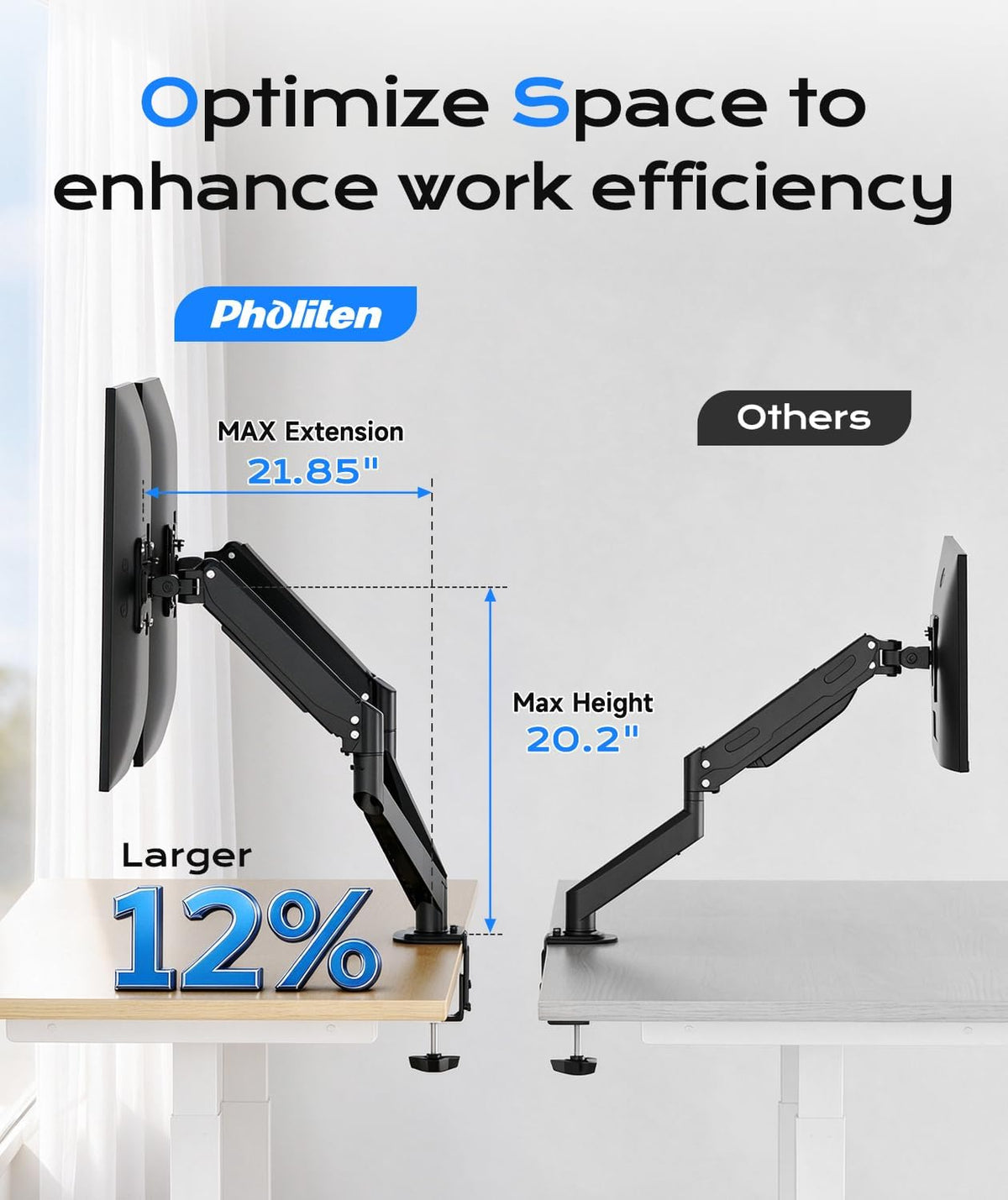 Pholiten Heavy Duty Dual Monitor Arm for 17-39" Screen, Up to 24lbs Each