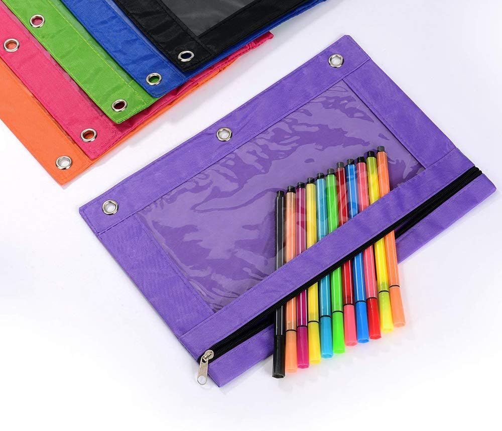 Pencil Pouch 3 Ring, Zipper Pencil Pouches Case Binder Cosmetic Bag Black 2 Pack