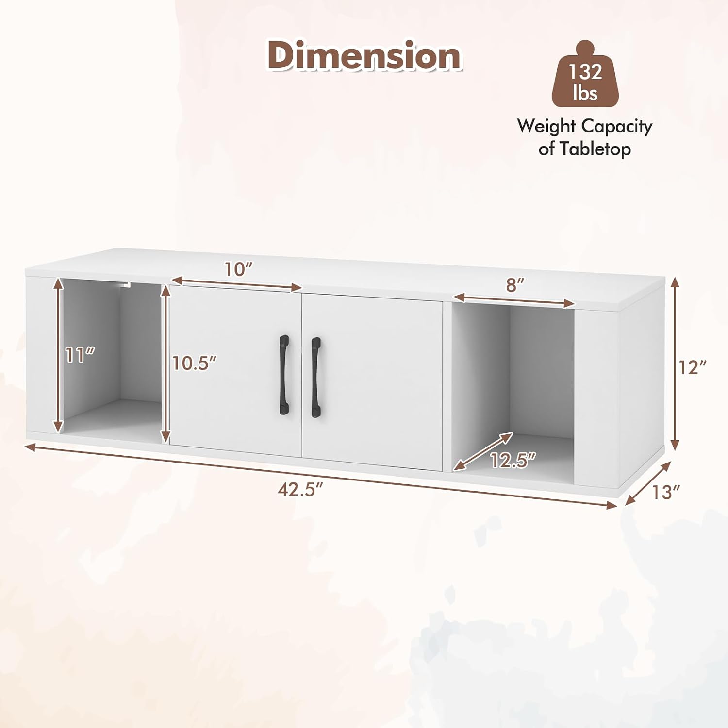 GIANTEX Wall Mounted Storage Cabinet 2 Cube Floating Media Hanging Desk W/2 Doors and 2 Open Shelves, Home Office Furniture for Kitchen, Bathroom, Living Room Floating Console Hutch (White)