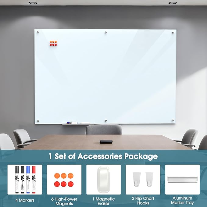 MaxGear Glass Whiteboard Wall Mounted, Frameless Magnetic Dry Erase Board - Image 4