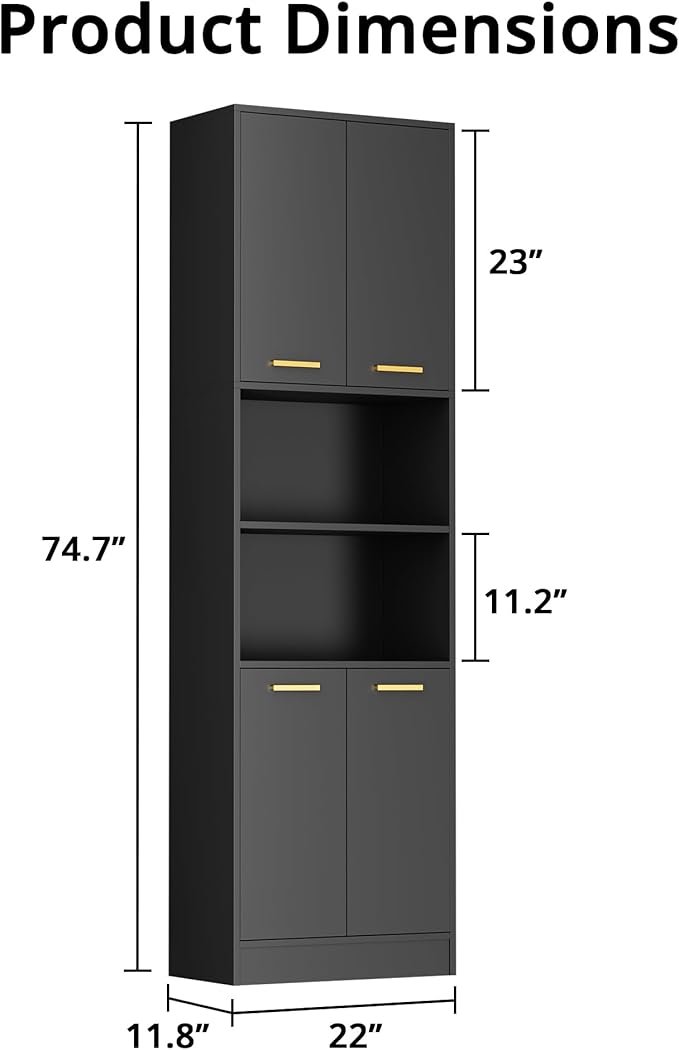 Cozy Castle Kitchen Pantry Cabinet, 4 Doors Open Countertop Utility Hutch - Image 2