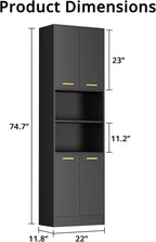 Cozy Castle Kitchen Pantry Cabinet, 4 Doors Open Countertop Utility Hutch - Image 2
