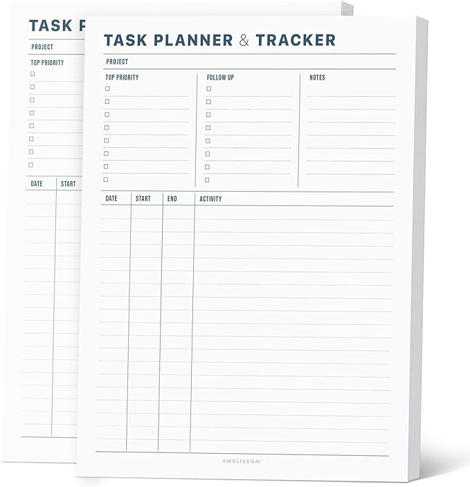 Task Planner & Tracker 8.5 x 11 Tear-Off 70 Sheet Planner Pad – Project by Emblissom