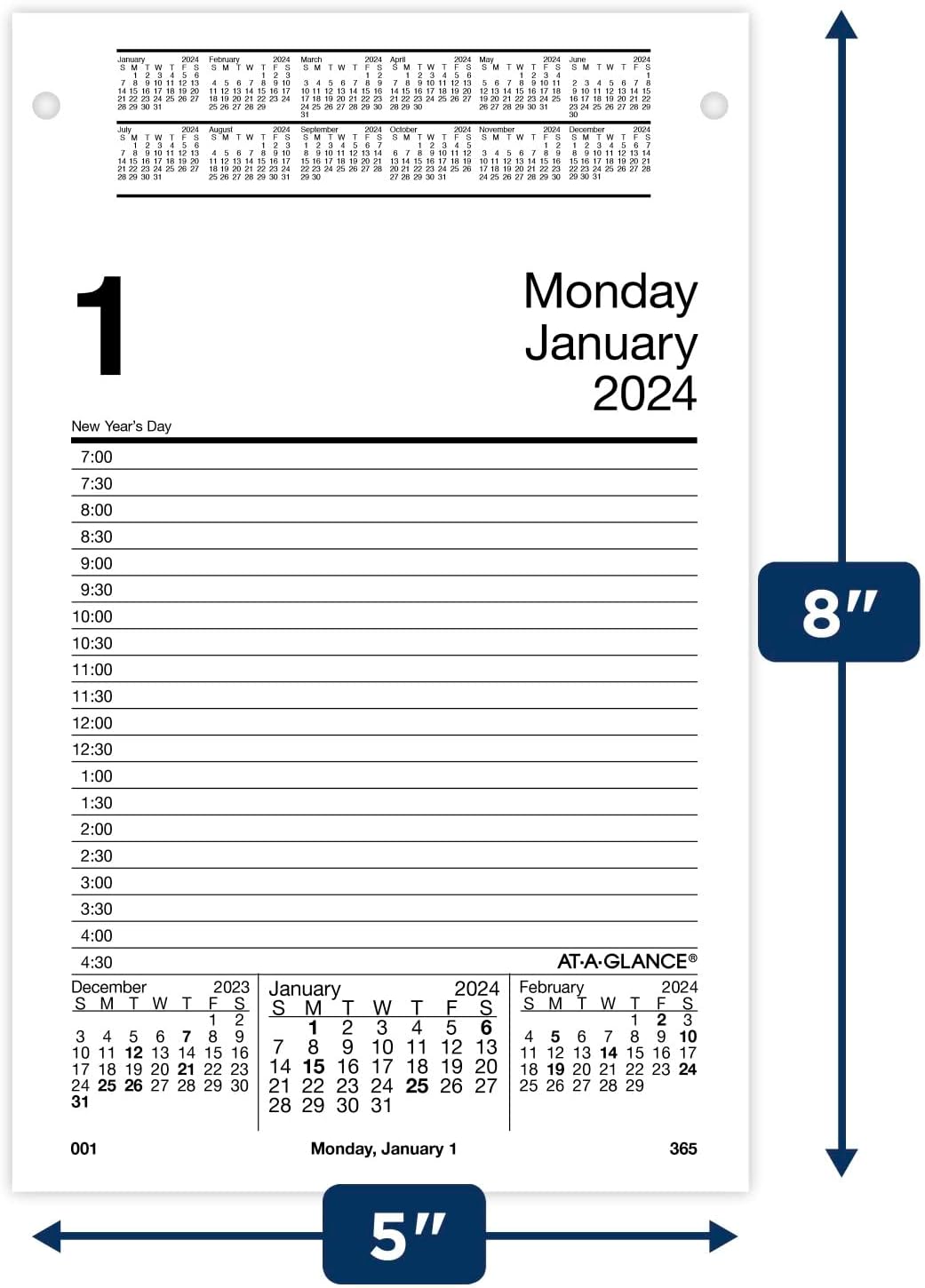 AT-A-GLANCE 2024 Daily Desk Pad Calendar Refill, 5" x 8", Large, Style (E4585024)