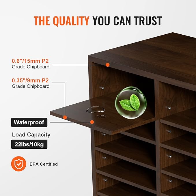 VEVOR 24-Compartment Office Mailbox, Adjustable Shelves, Wood Literature Sorter - Image 3