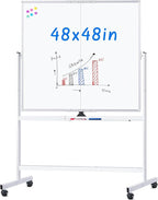 maxtek Rolling Whiteboard, 48x48 Large Magnetic White Board by Maxtek