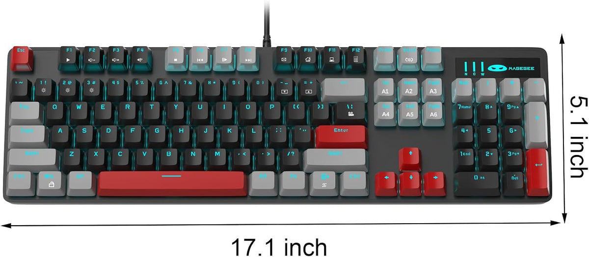 MageGee Mechanical Gaming Keyboard, 104 Keys Blue Backlit Keyboards with Red ...