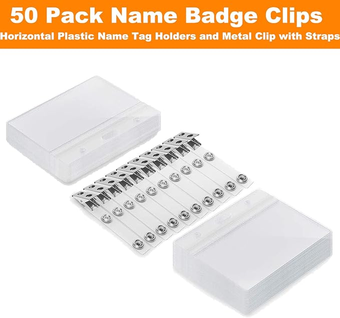 ZHEGUI ID Badge Holder with Clip Clear Plastic Name Tag Holders Horizontal - Image 2