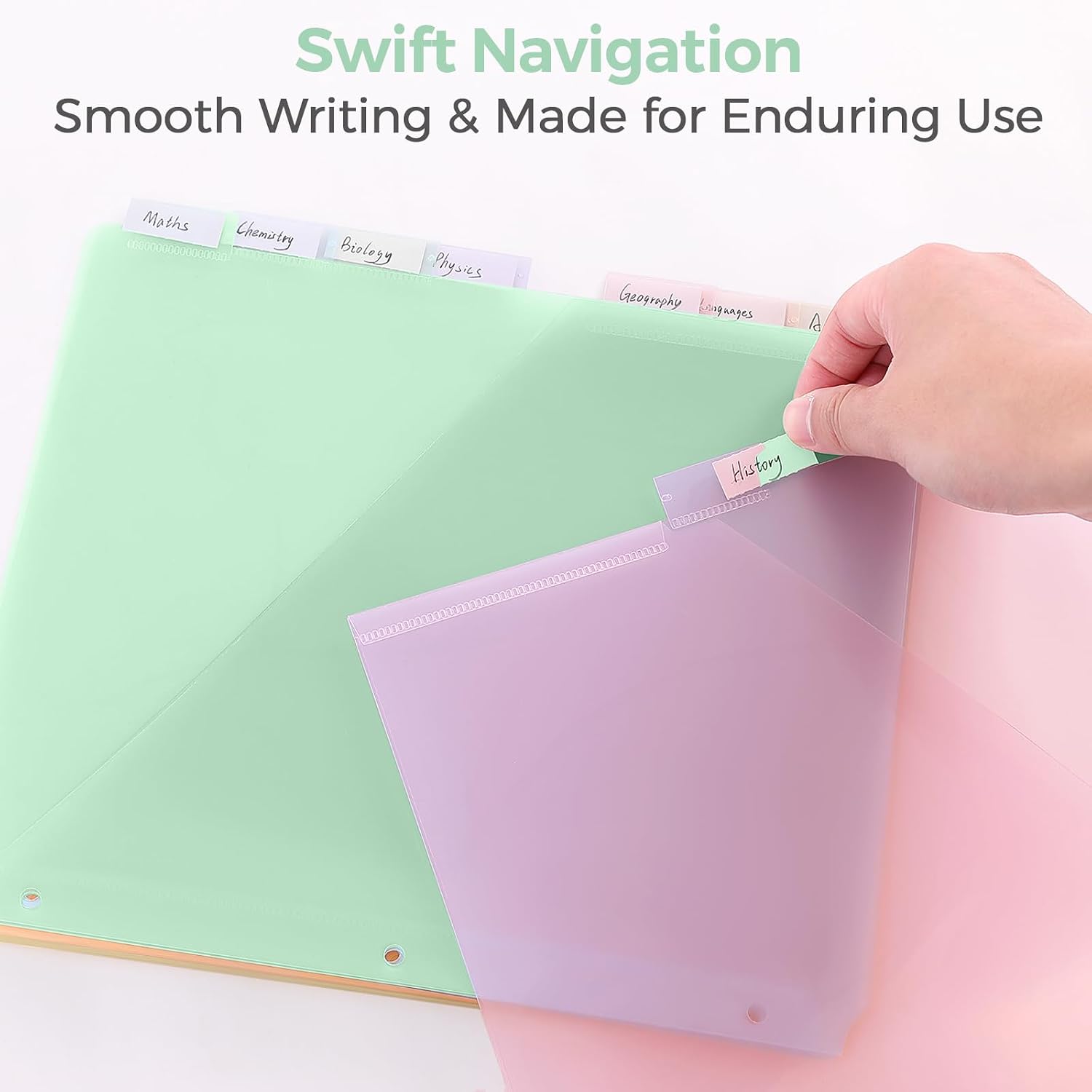 SKYDUE Pastel Binder Dividers with Tabs and Pockets - Soft Plastic Dividers for 3 Ring Binder, Includes 16 Blank Index Labels, for School & Office Organization, Green