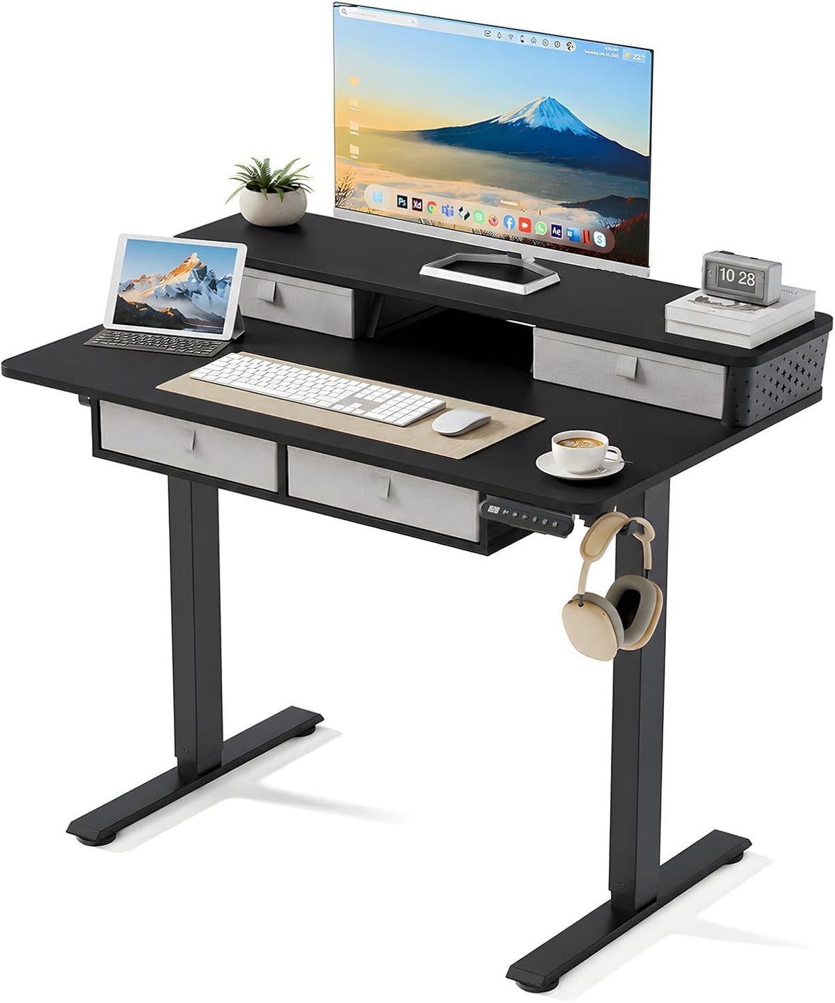 Kingant 40x24 Inch Electric Standing Desk with 4 Drawers, Black