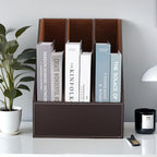 KINGFOM Desktop Wooden Leatherette Magazine File Holder-Organizer-3 Compartment - Image 2