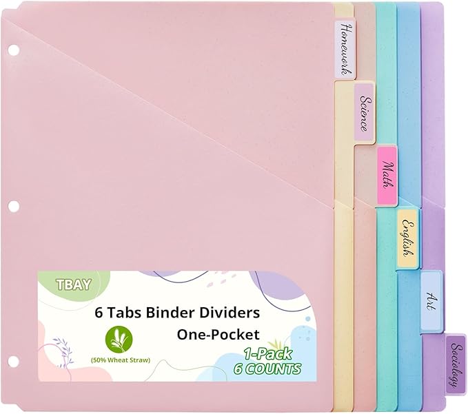 6-Tab Letter Size Dividers for 3 Ring Binder, Wheat Straw Binder Dividers by Unknown