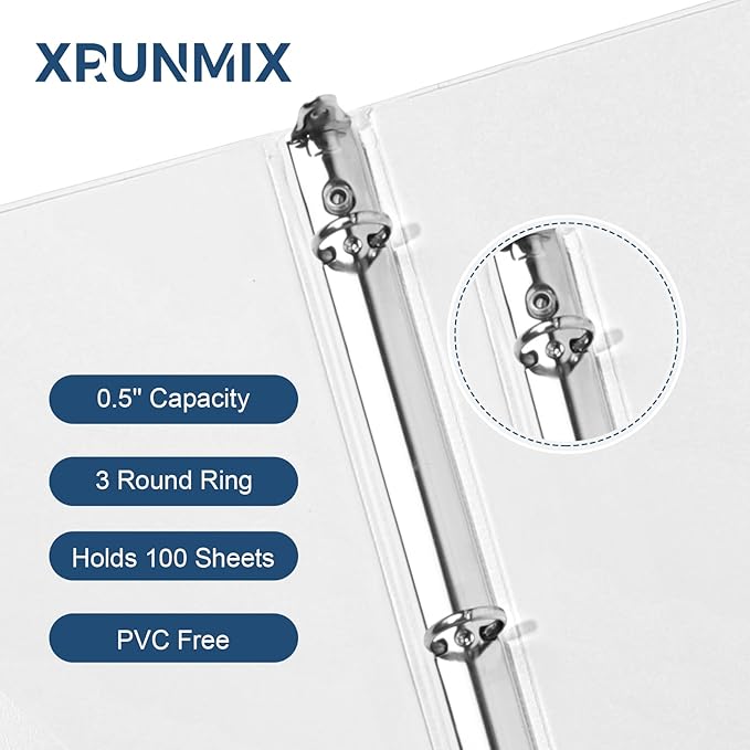 0.5-Inch 3-Ring-Binder with Pockets, 1/2'' Basic Binders 1-inch View Round - Image 3