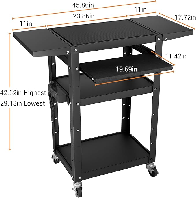 Mobile AV Cart with Pullout Keyboard Tray, Rolling Computer Cart Height - Image 2