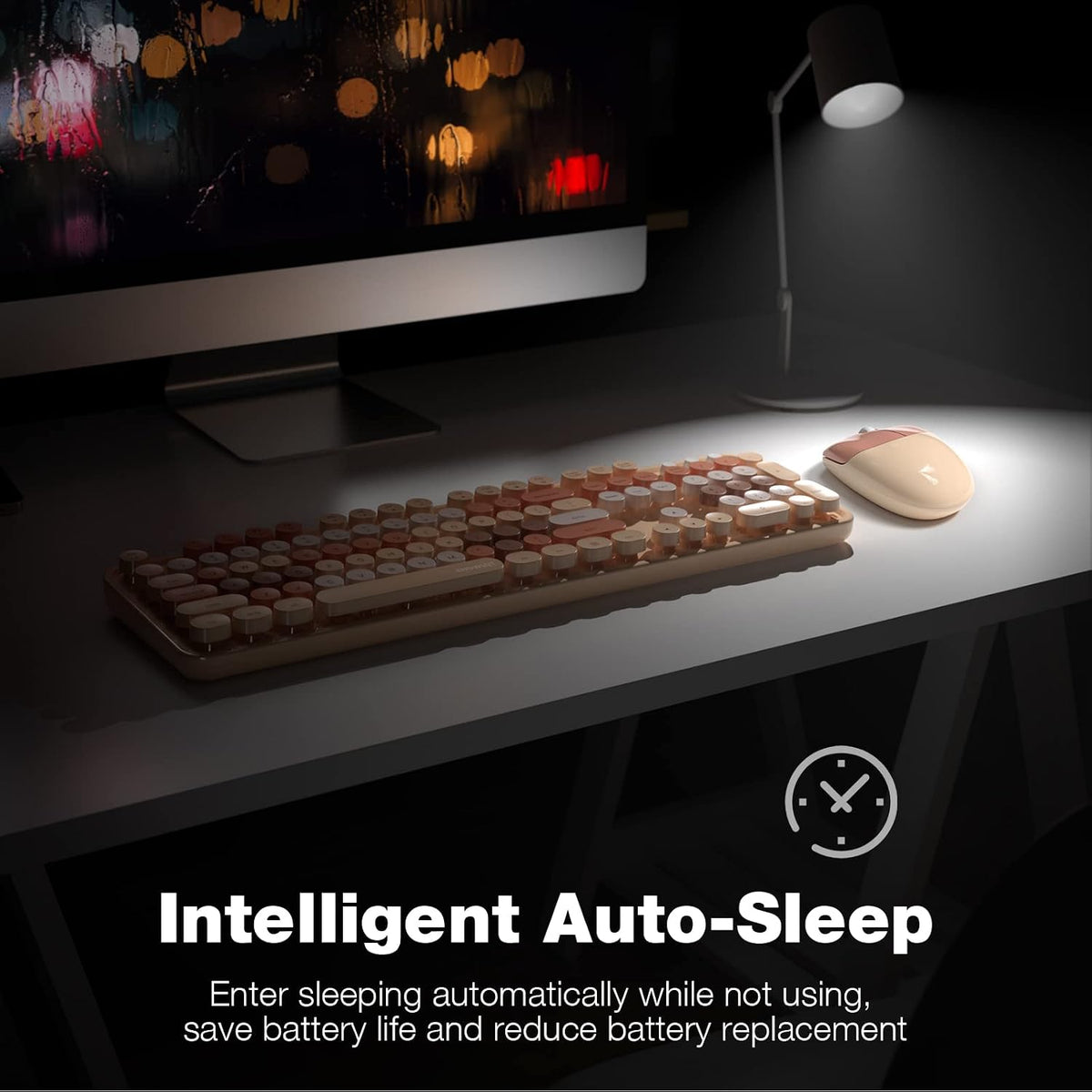 KNOWSQT Wireless Keyboard and Mouse Combo, MilkTea 104 Keys Full-Sized 2.4 GH...