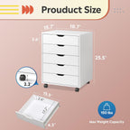 DEVAISE 5-Drawer Filing Cabinet Under Desk, Storage file Cabinet, White | Wood Drawer Unit, Craft Storage Cabinet, Office Rolling Cart, Printer Stand