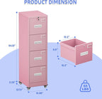 METAN 4 Drawer File Cabinet on Wheels, Lockable Metal Filing Cabinet - Image 3