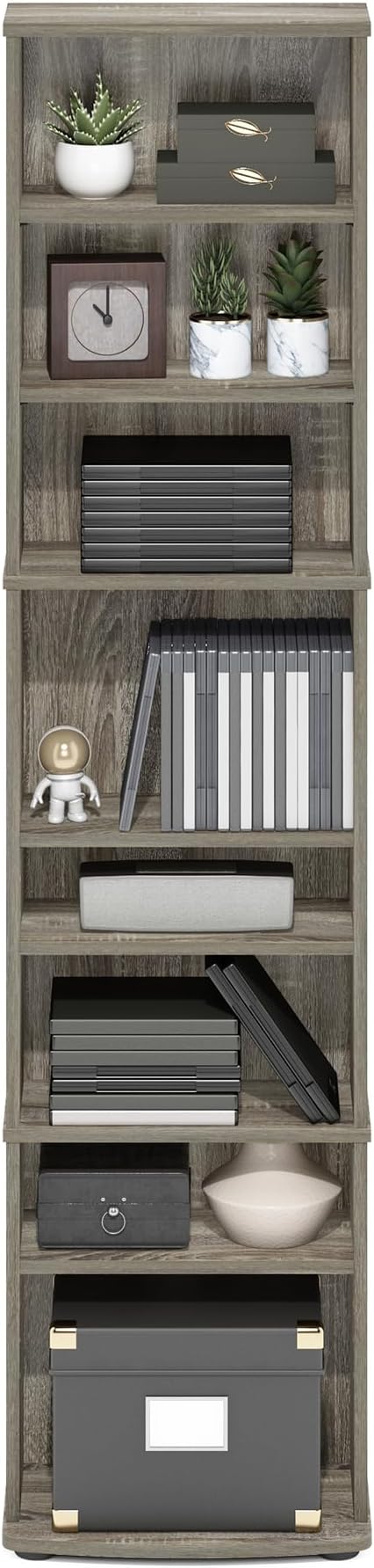 Furinno Jaya DVD Shelf, 8-Tier Tall Narrow CD Rack, Media Shelf - Image 4