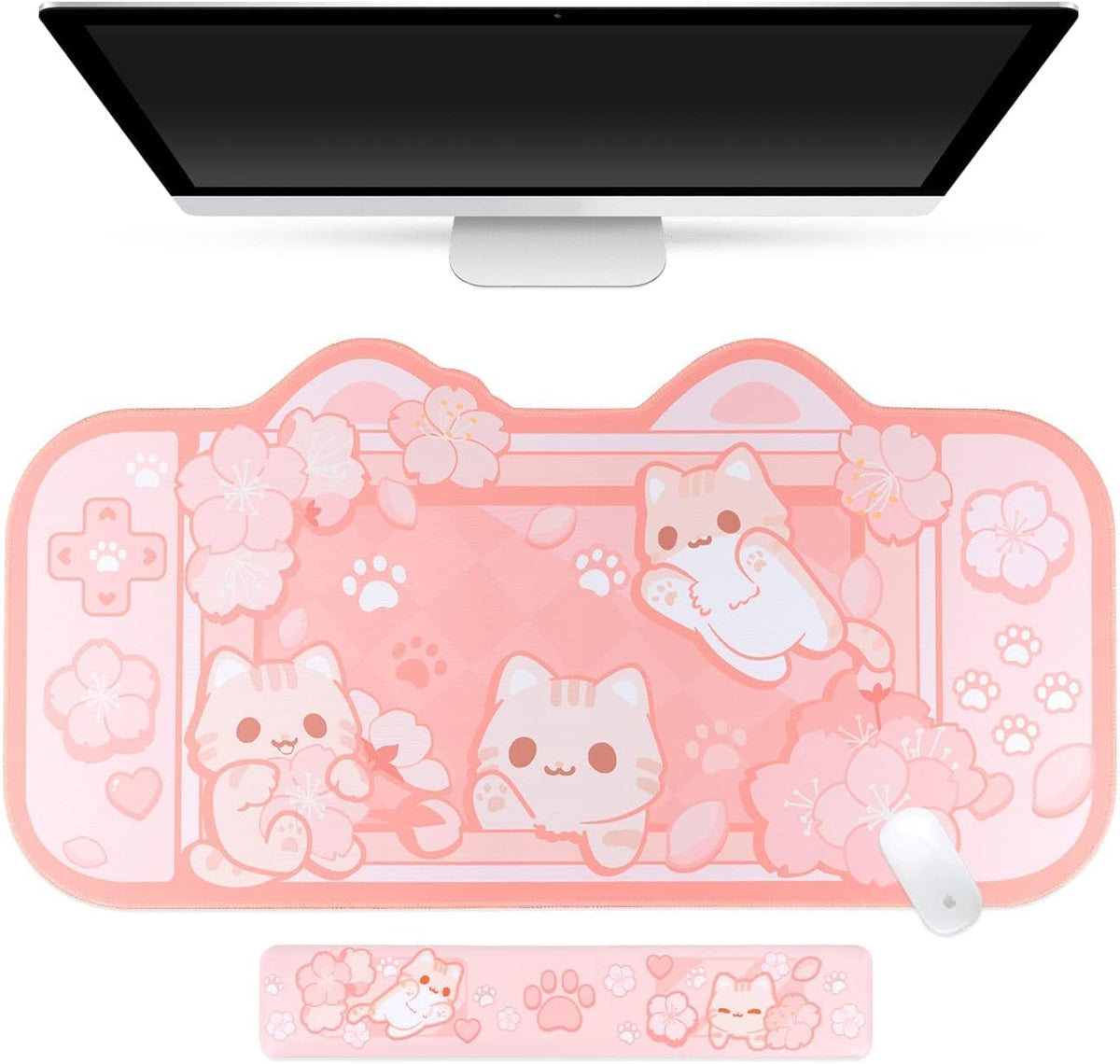 BelugaDesign Sakura Cat Desk Pad | NS Switch Keyboard Laptop Gaming Setup Acc...