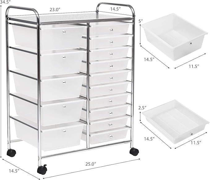 LDAILY 15 Drawer Rolling Storage Cart, Rolling Cart - Image 3