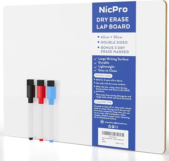 Nicpro 12 x 16 inches Lapboard Small Dry Erase Lap Board Double Sided by Nicpro