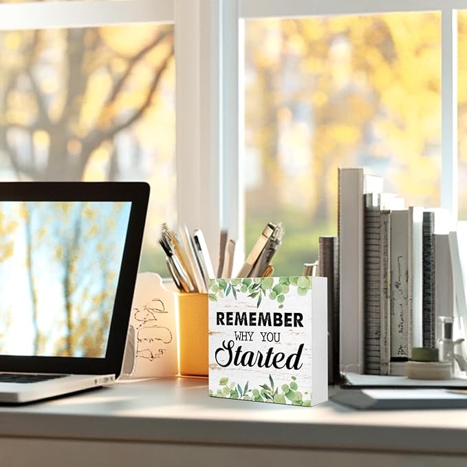 Entrepreneur Wooden Block Sign Remember Why Quote 5x5x1 INCH Sign, Office - Image 5