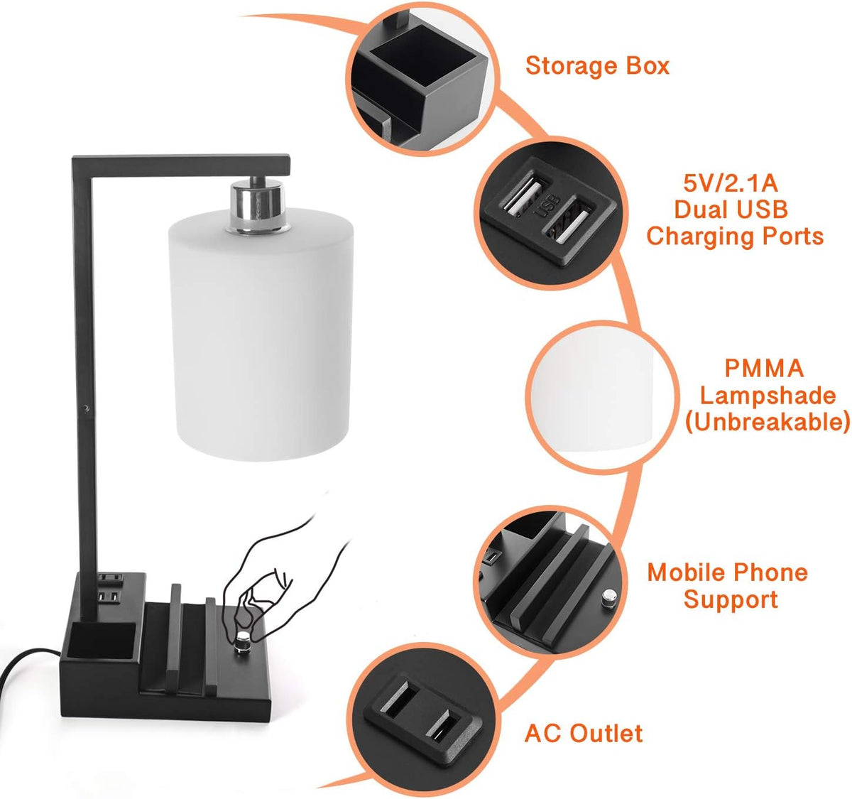 Bedroom Lamps for Nightstand, 3 Color Temperature Nightstand Lamp Bedside Lam...