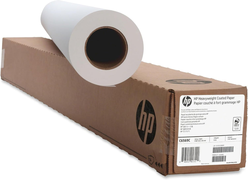 HP C6569C Heavyweight Coated Wide Format Roll, 42" x 100', 35 Lb