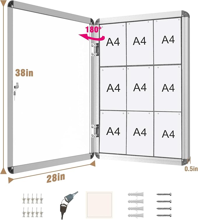 Mifuro 38"x28" Enclosed Bulletin Board, Lockable Weather-Resistant Aluminum - Image 5