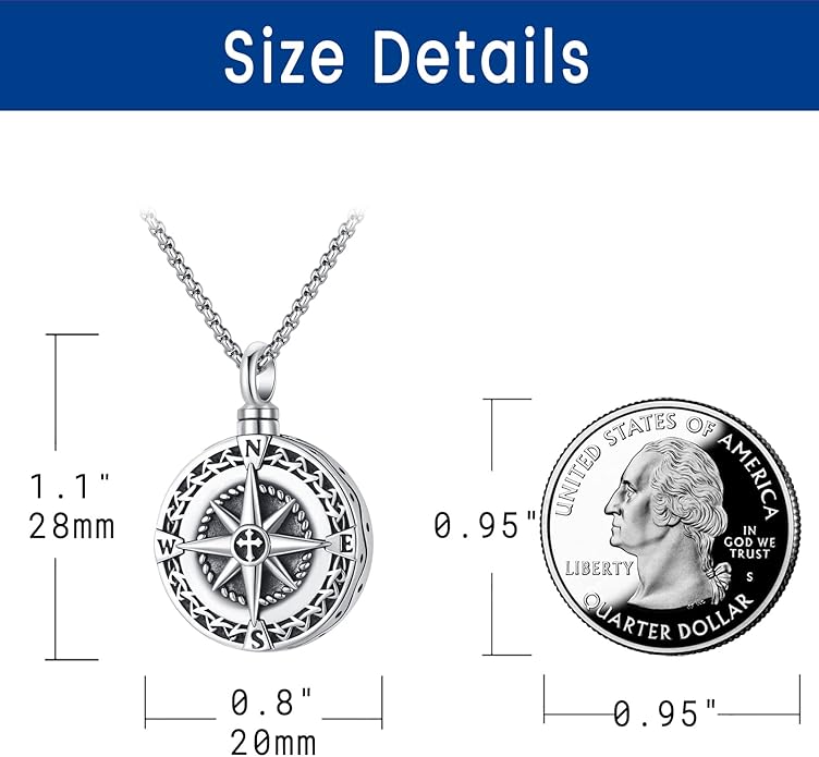Compass Necklace for Women Men 925 Sterling Silver Pendant Urn Necklaces for - Image 2