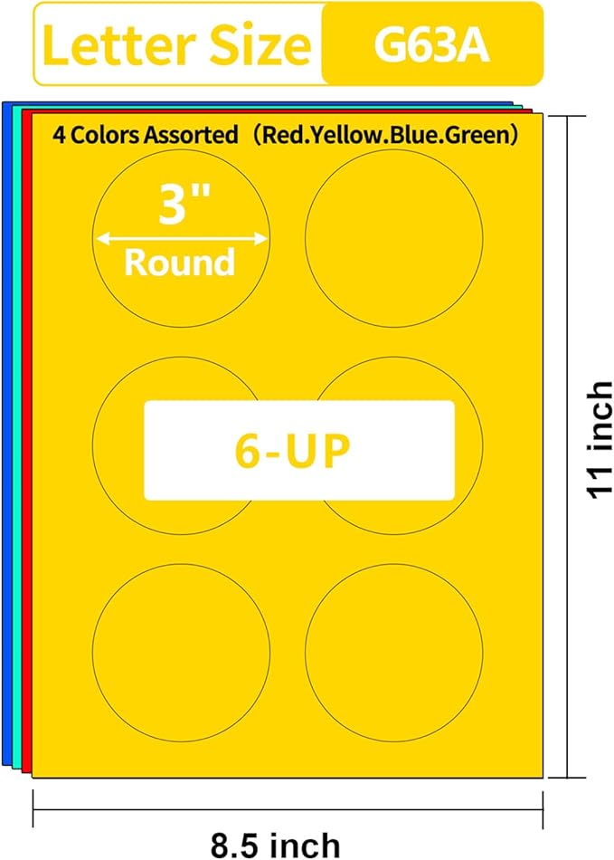 Gemsroyal 3 inch Colored Round Labels Printable, 3 Colorful Custom Round - Image 2
